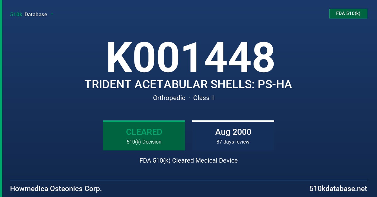 K001448 TRIDENT ACETABULAR SHELLS: PS-HA FDA 510(k) Cleared Medical Device