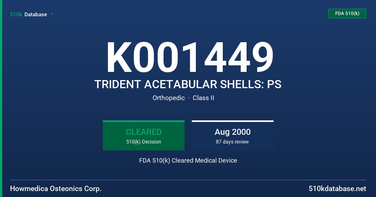 K001449 TRIDENT ACETABULAR SHELLS: PS FDA 510(k) Cleared Medical Device