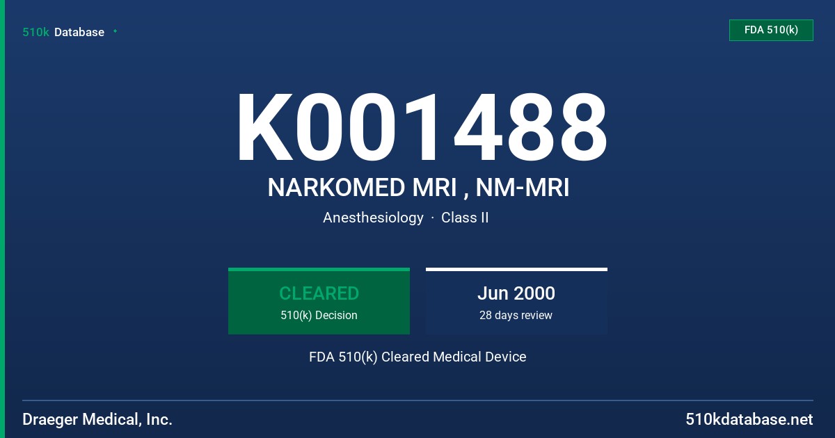 K001488 NARKOMED MRI , NM-MRI FDA 510(k) Cleared Medical Device