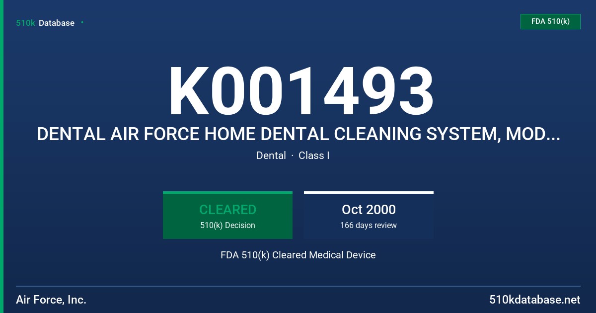K001493 DENTAL AIR FORCE HOME DENTAL CLEANING SYSTEM, MODEL NO. 0020001 FDA 510(k) Cleared Medical Device
