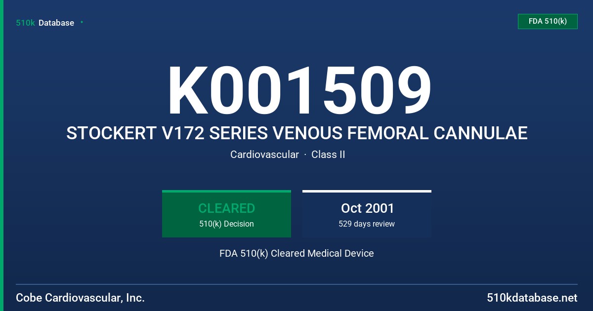 K001509 STOCKERT V172 SERIES VENOUS FEMORAL CANNULAE FDA 510(k) Cleared Medical Device