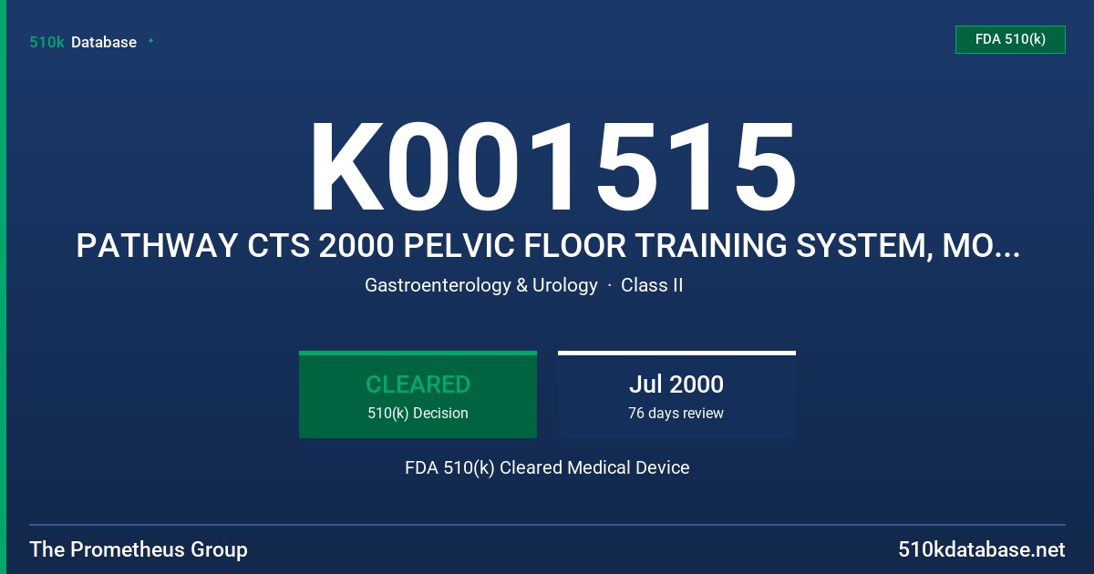 K001515 PATHWAY CTS 2000 PELVIC FLOOR TRAINING SYSTEM, MODEL PATHWAY CTS 2000 FDA 510(k) Cleared Medical Device