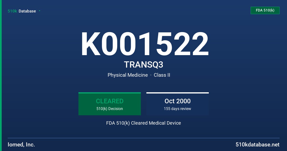 K001522 TRANSQ3 FDA 510(k) Cleared Medical Device
