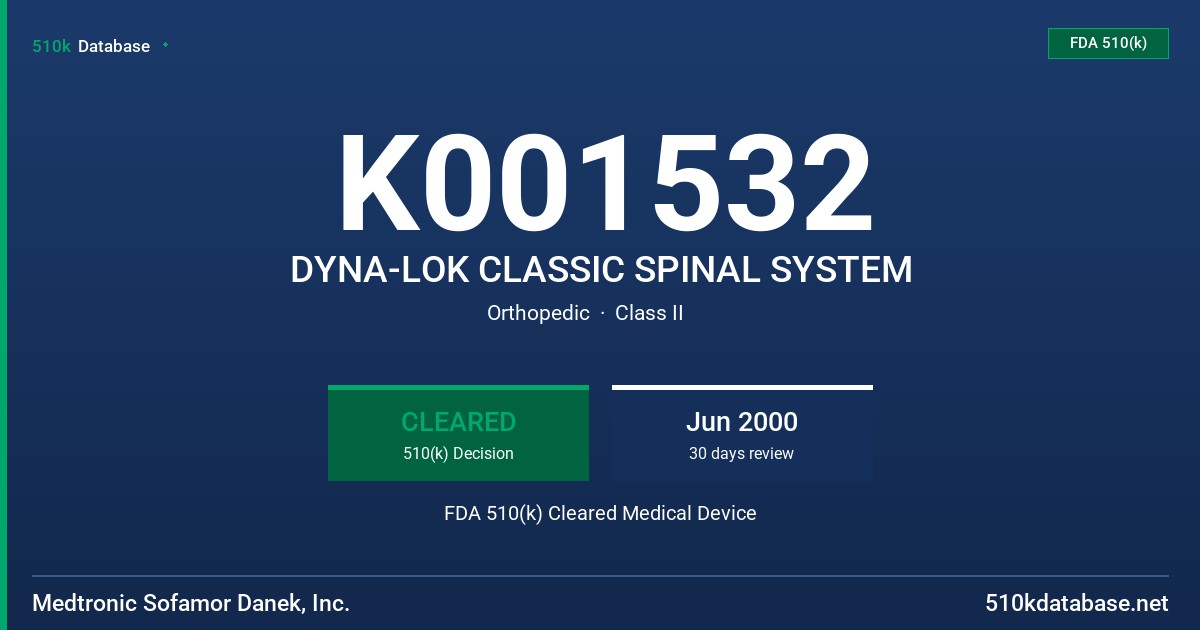 K001532 DYNA-LOK CLASSIC SPINAL SYSTEM FDA 510(k) Cleared Medical Device