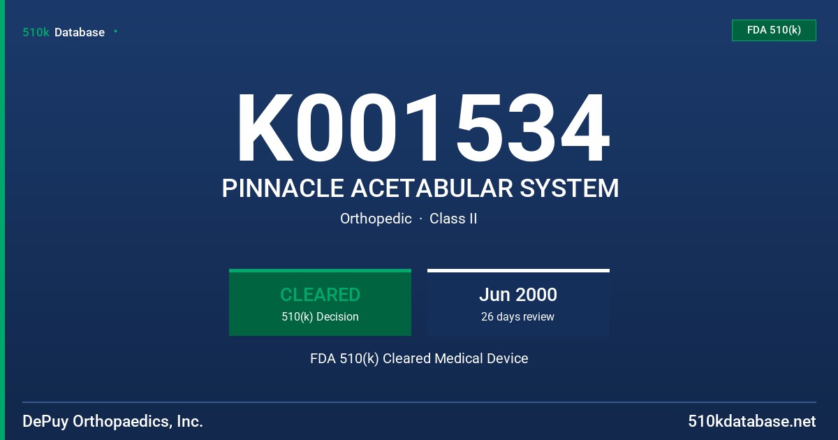 K001534 PINNACLE ACETABULAR SYSTEM FDA 510(k) Cleared Medical Device