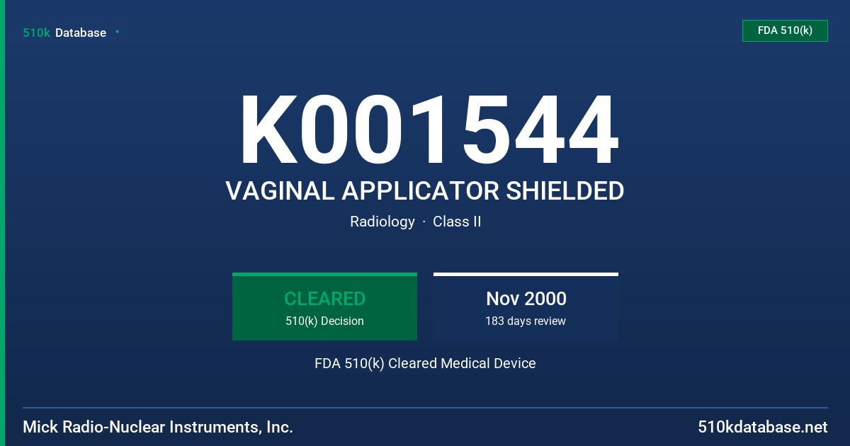 K001544 VAGINAL APPLICATOR SHIELDED FDA 510(k) Cleared Medical Device