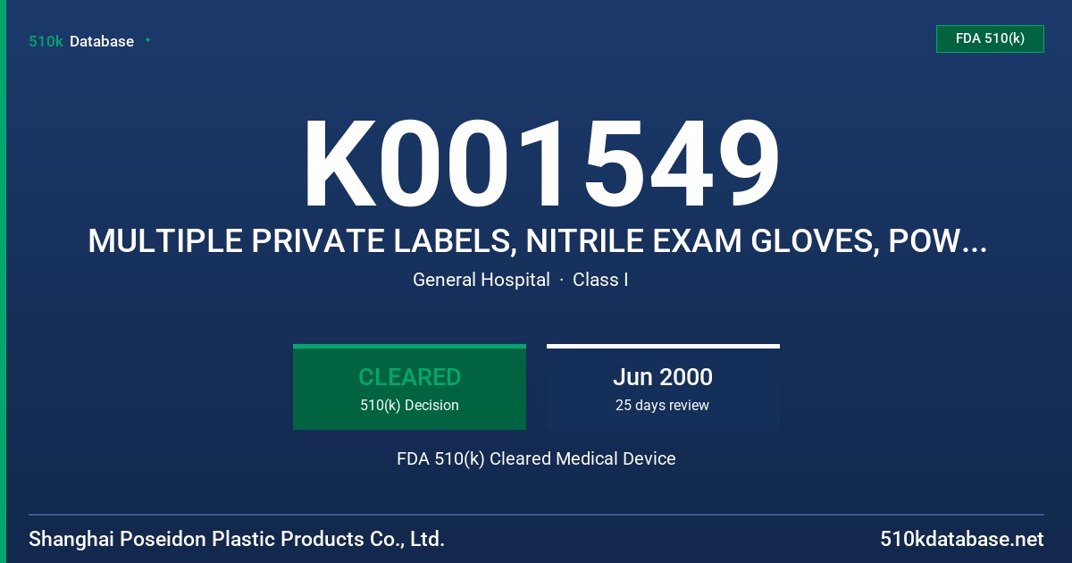 K001549 MULTIPLE PRIVATE LABELS, NITRILE EXAM GLOVES, POWDER-FREE (WHITE) FDA 510(k) Cleared Medical Device