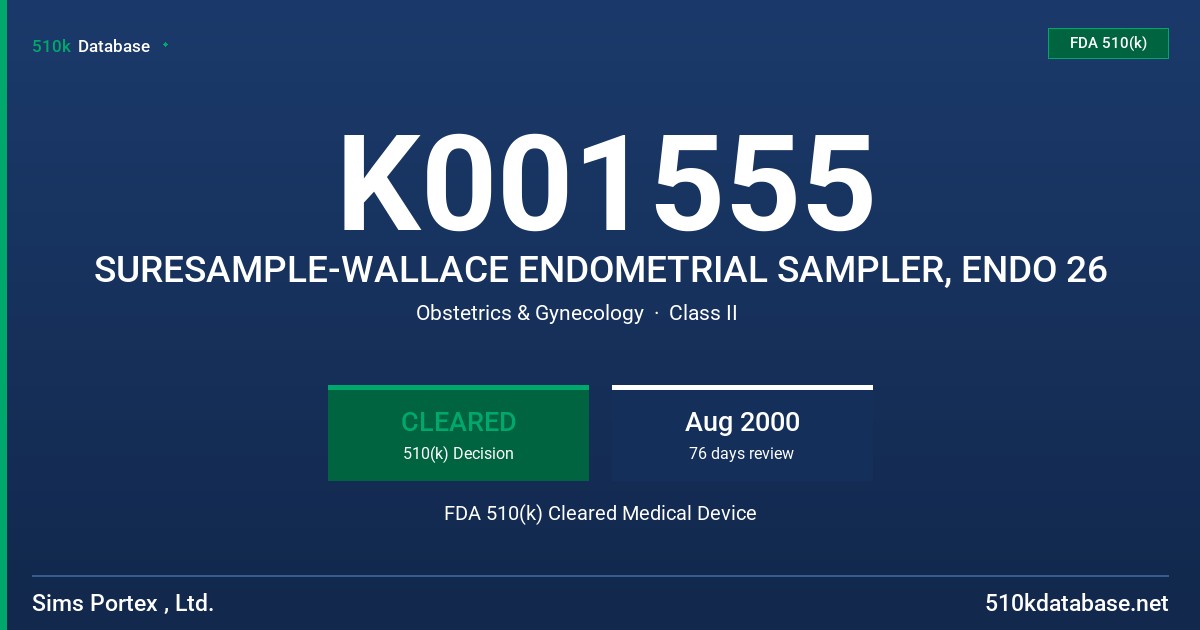 K001555 SURESAMPLE-WALLACE ENDOMETRIAL SAMPLER, ENDO 26 FDA 510(k) Cleared Medical Device