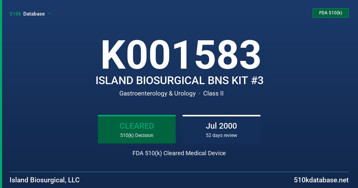 K001583 ISLAND BIOSURGICAL BNS KIT #3 FDA 510(k) Cleared Medical Device