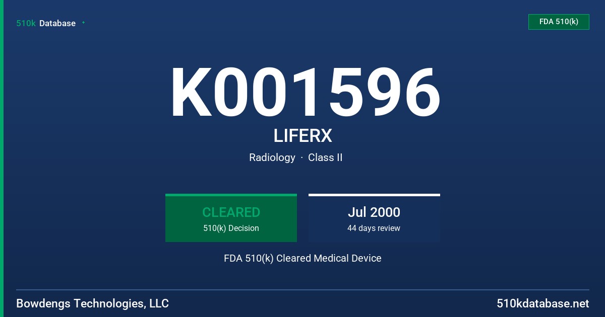 K001596 LIFERX FDA 510(k) Cleared Medical Device