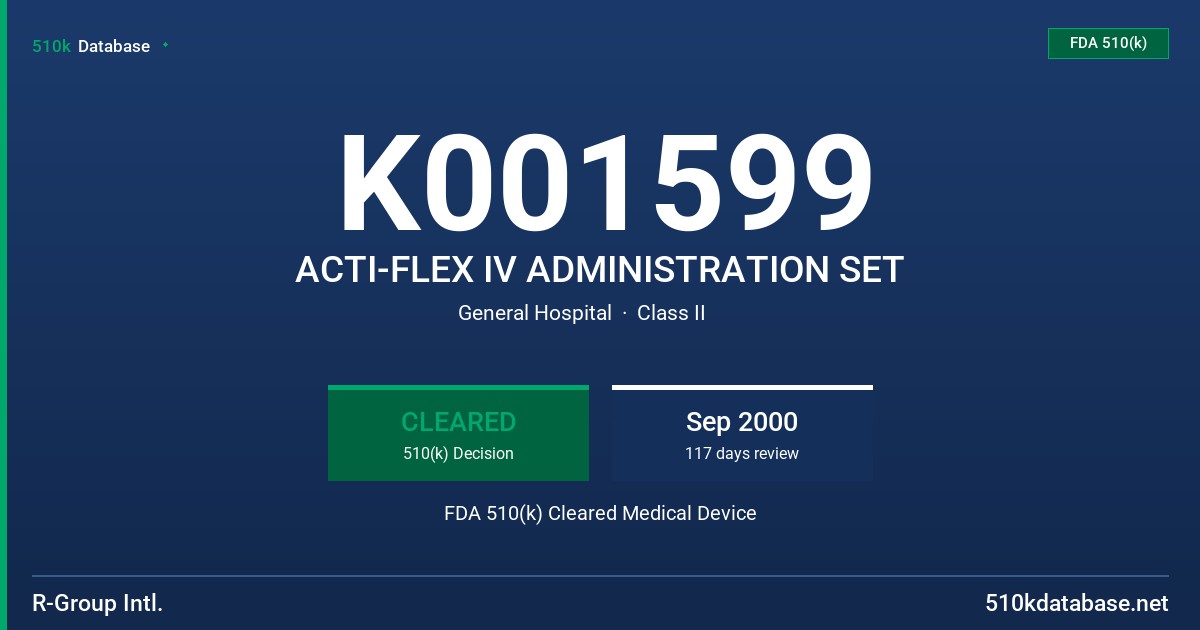 K001599 ACTI-FLEX IV ADMINISTRATION SET FDA 510(k) Cleared Medical Device