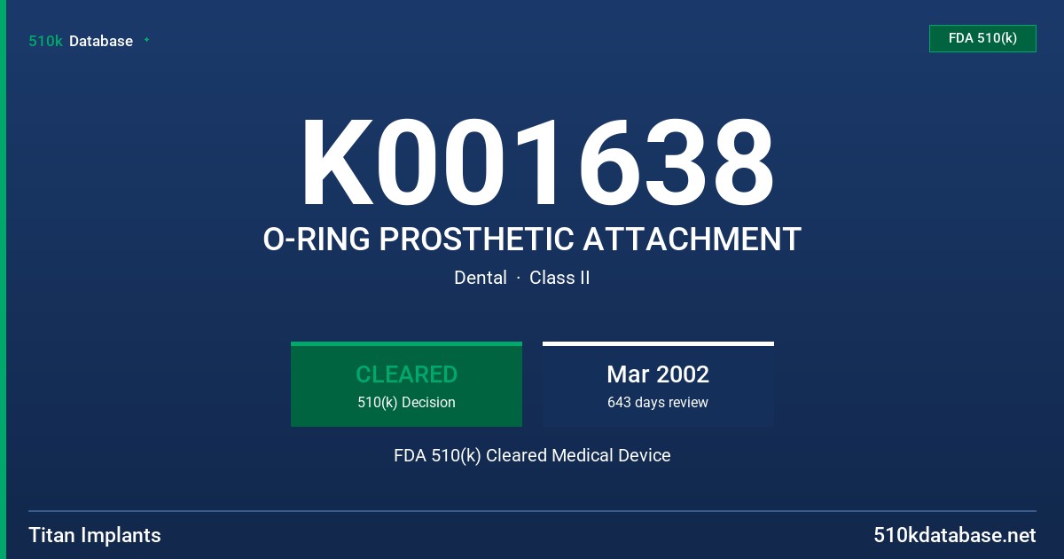 K001638 O-RING PROSTHETIC ATTACHMENT FDA 510(k) Cleared Medical Device