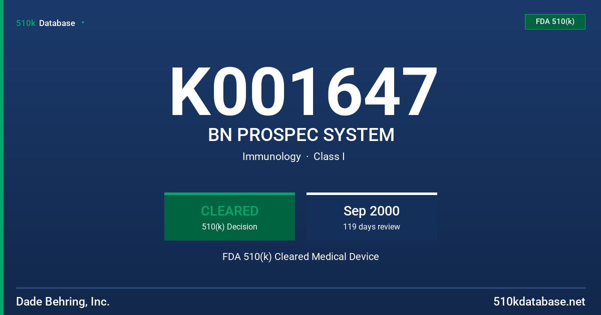 K001647 BN PROSPEC SYSTEM FDA 510(k) Cleared Medical Device