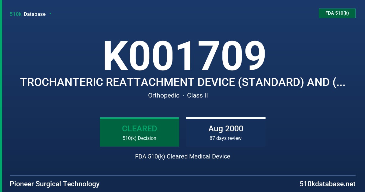 K001709 TROCHANTERIC REATTACHMENT DEVICE (STANDARD) AND (LONG), MODEL 501-066, 501-067 FDA 510(k) Cleared Medical Device