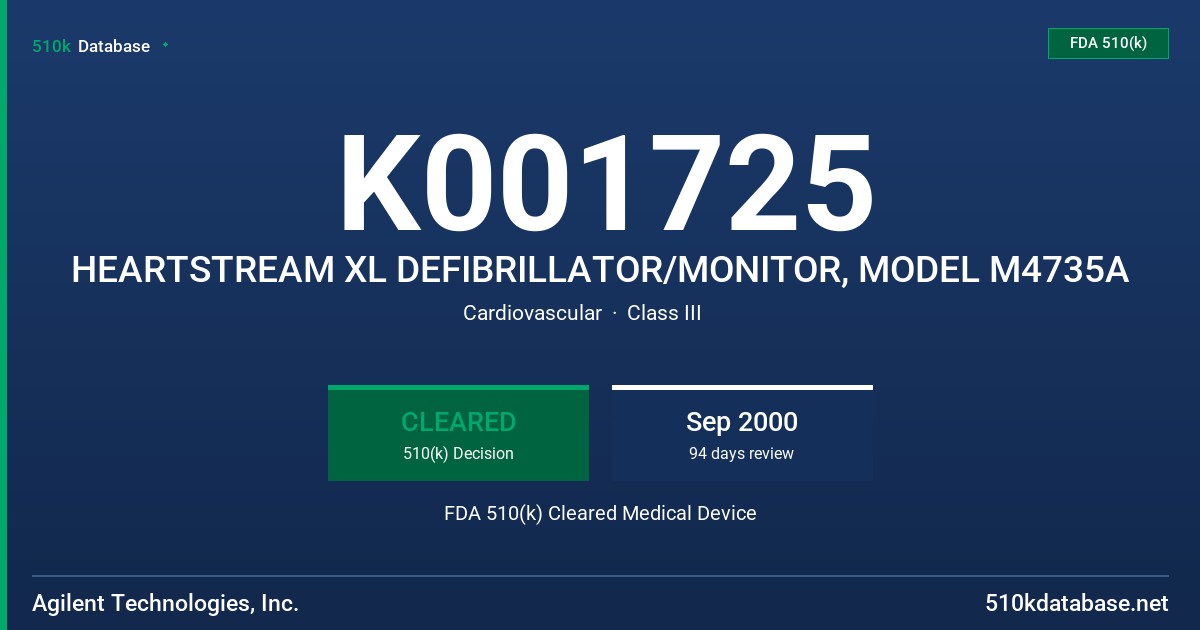 K001725 HEARTSTREAM XL DEFIBRILLATOR/MONITOR, MODEL M4735A FDA 510(k) Cleared Medical Device