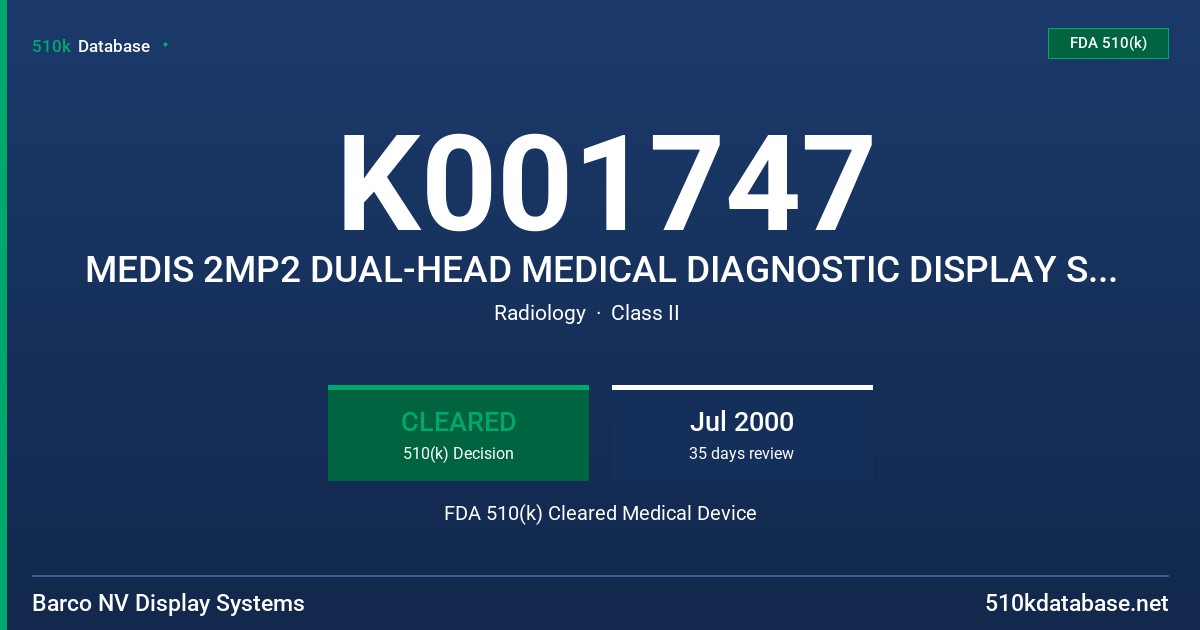 K001747 MEDIS 2MP2 DUAL-HEAD MEDICAL DIAGNOSTIC DISPLAY SYSTEM FDA 510(k) Cleared Medical Device