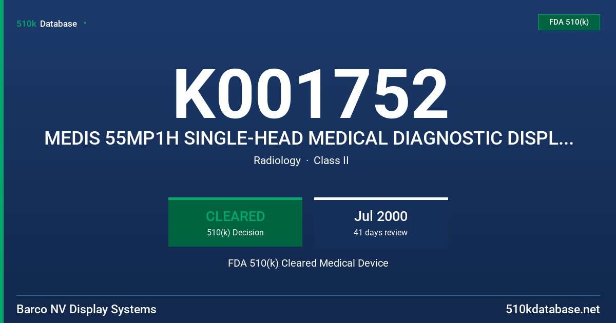 K001752 MEDIS 55MP1H SINGLE-HEAD MEDICAL DIAGNOSTIC DISPLAY SYSTEM FDA 510(k) Cleared Medical Device