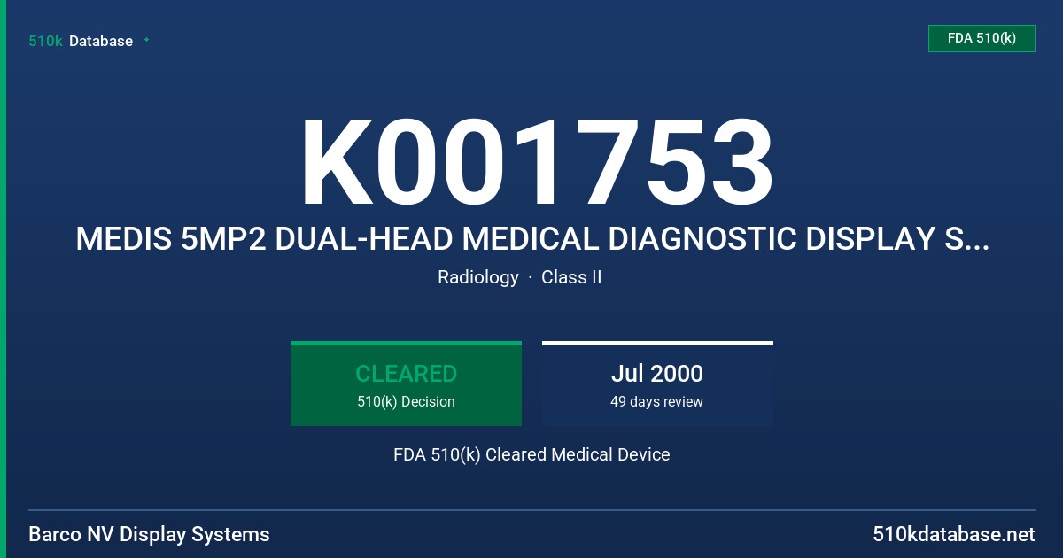 K001753 MEDIS 5MP2 DUAL-HEAD MEDICAL DIAGNOSTIC DISPLAY SYSTEM FDA 510(k) Cleared Medical Device