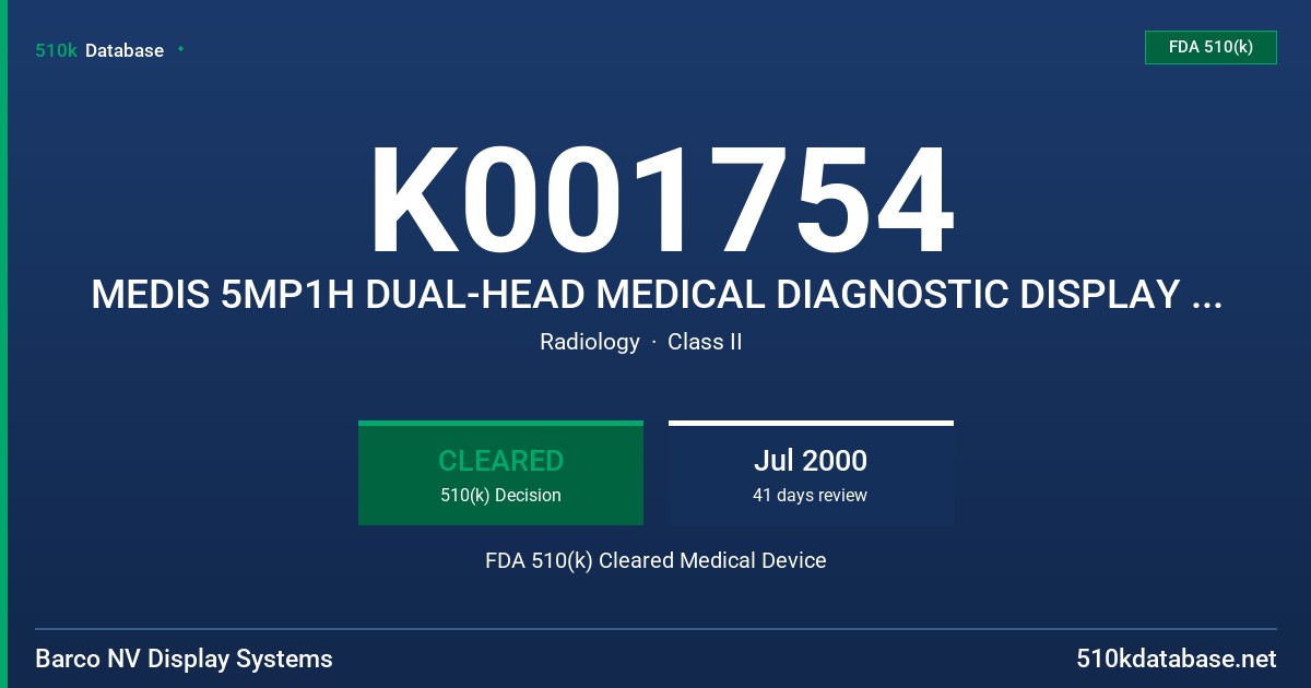 K001754 MEDIS 5MP1H DUAL-HEAD MEDICAL DIAGNOSTIC DISPLAY SYSTEM FDA 510(k) Cleared Medical Device