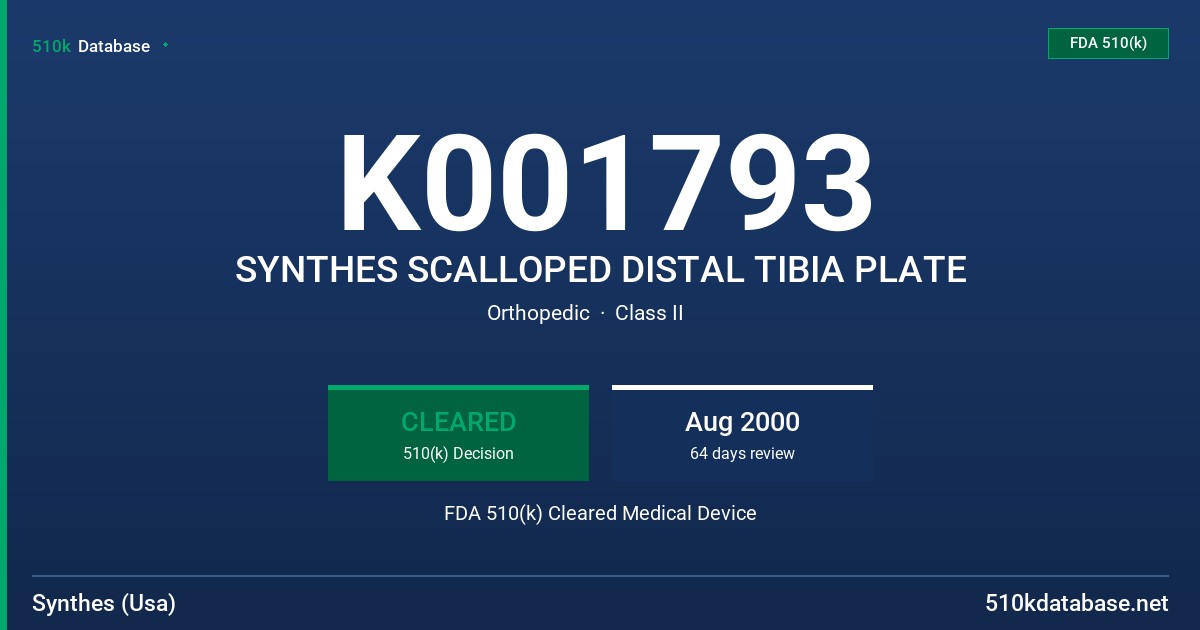 K001793 SYNTHES SCALLOPED DISTAL TIBIA PLATE FDA 510(k) Cleared Medical Device