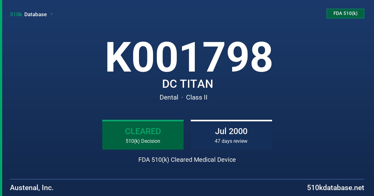 K001798 DC TITAN FDA 510(k) Cleared Medical Device