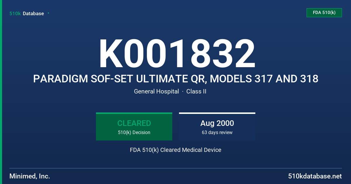 K001832 PARADIGM SOF-SET ULTIMATE QR, MODELS 317 AND 318 FDA 510(k) Cleared Medical Device