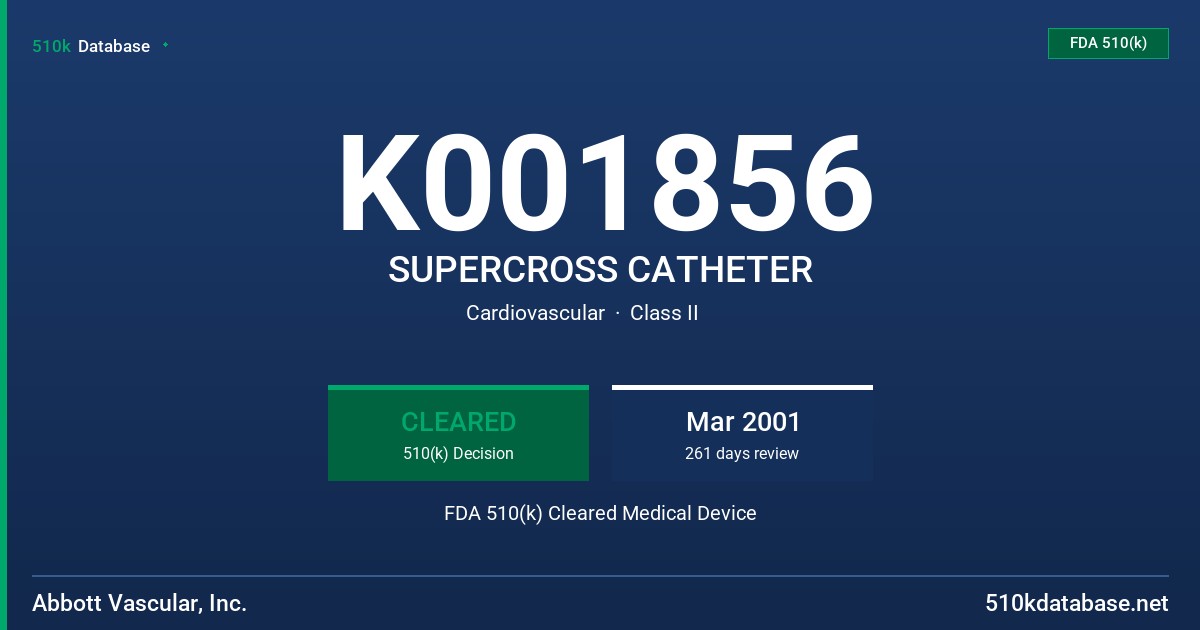 K001856 SUPERCROSS CATHETER FDA 510(k) Cleared Medical Device