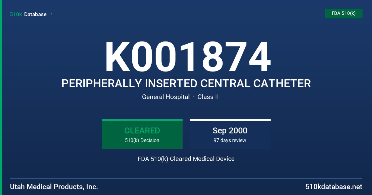 K001874 PERIPHERALLY INSERTED CENTRAL CATHETER FDA 510(k) Cleared Medical Device