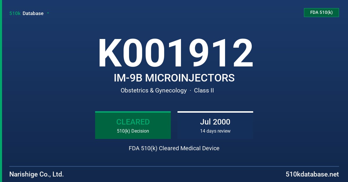 K001912 IM-9B MICROINJECTORS FDA 510(k) Cleared Medical Device