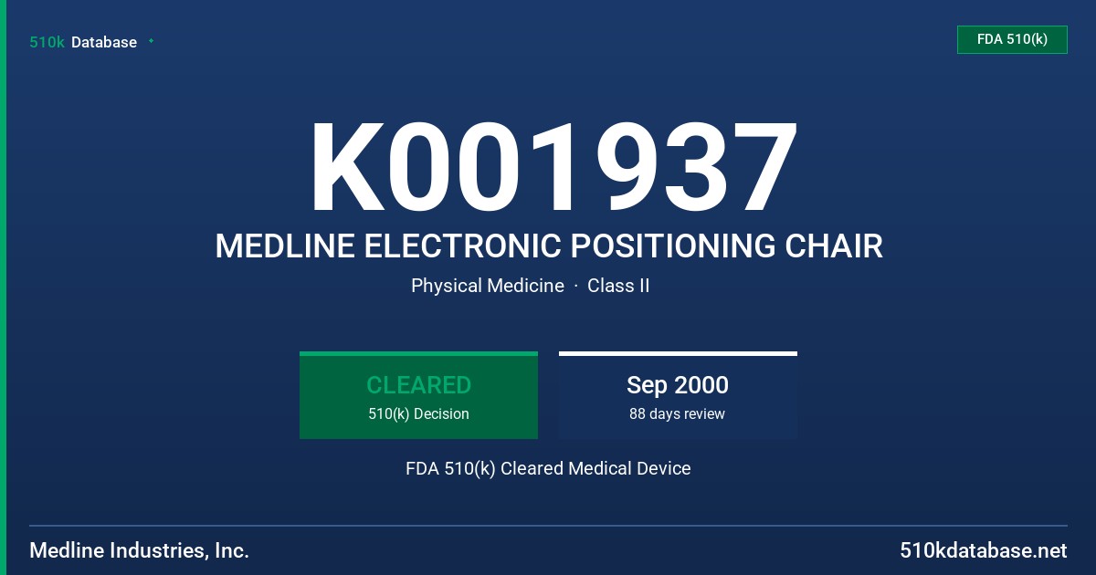 K001937 MEDLINE ELECTRONIC POSITIONING CHAIR FDA 510(k) Cleared Medical Device
