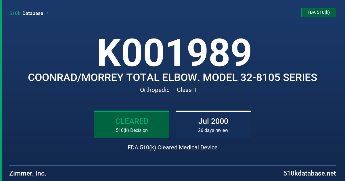 K001989 COONRAD/MORREY TOTAL ELBOW. MODEL 32-8105 SERIES FDA 510(k) Cleared Medical Device