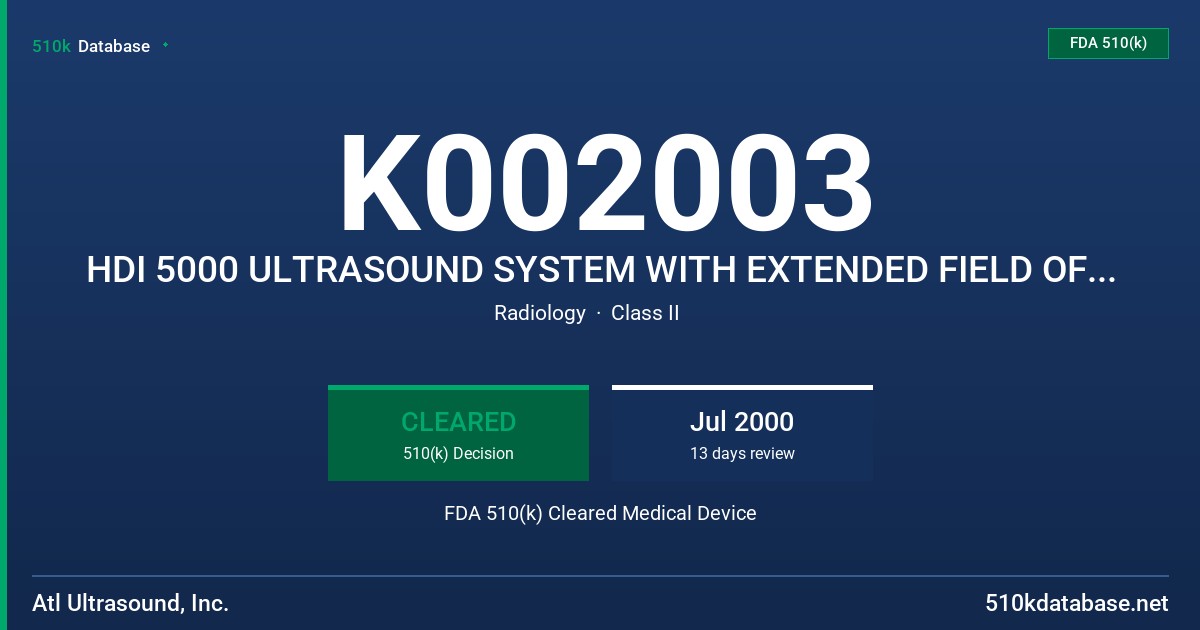 K002003 HDI 5000 ULTRASOUND SYSTEM WITH EXTENDED FIELD OF VIEW IMAGING FDA 510(k) Cleared Medical Device