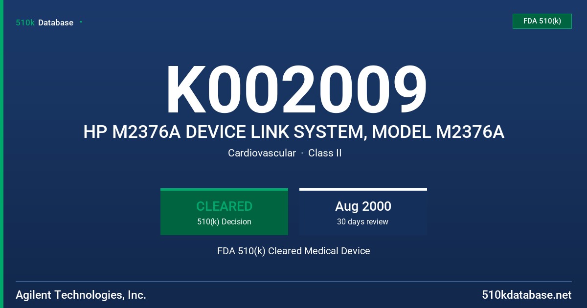 K002009 HP M2376A DEVICE LINK SYSTEM, MODEL M2376A FDA 510(k) Cleared Medical Device