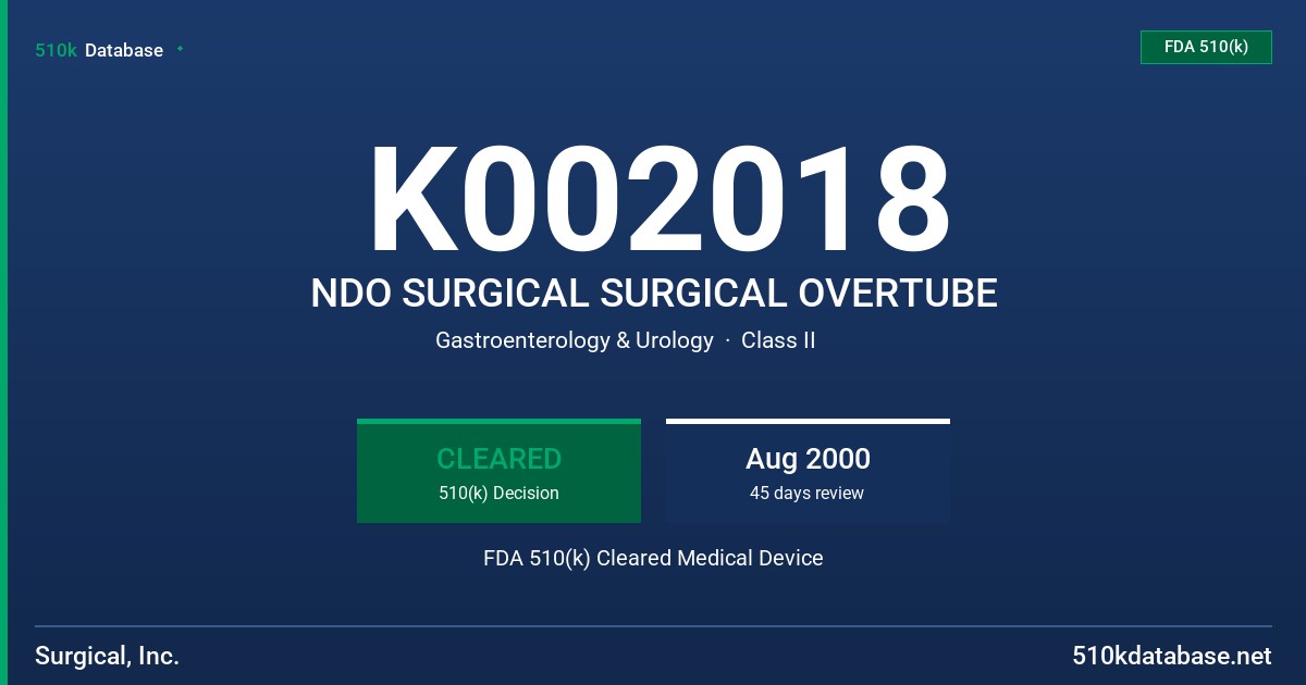 K002018 NDO SURGICAL SURGICAL OVERTUBE FDA 510(k) Cleared Medical Device