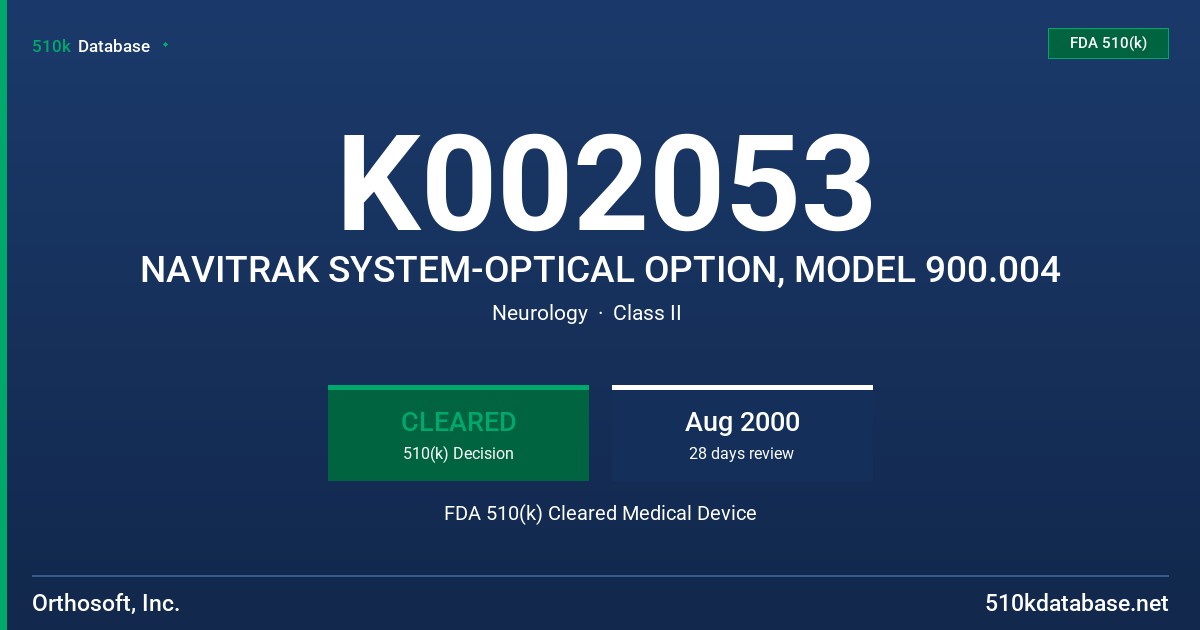 K002053 NAVITRAK SYSTEM-OPTICAL OPTION, MODEL 900.004 FDA 510(k) Cleared Medical Device