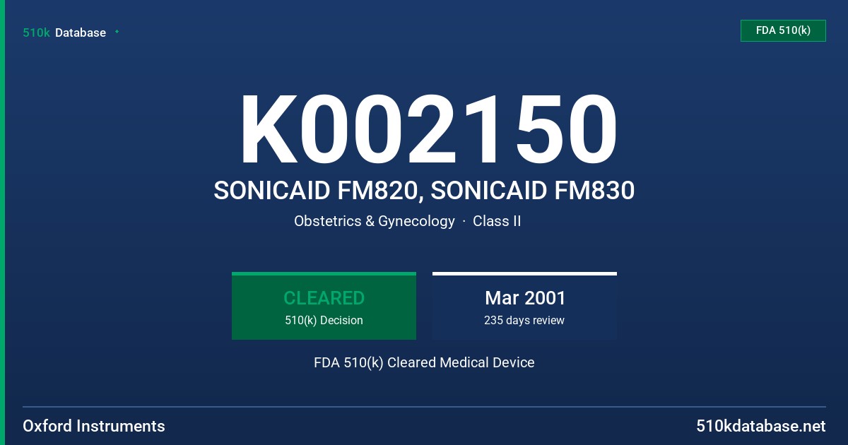 K002150 SONICAID FM820, SONICAID FM830 FDA 510(k) Cleared Medical Device
