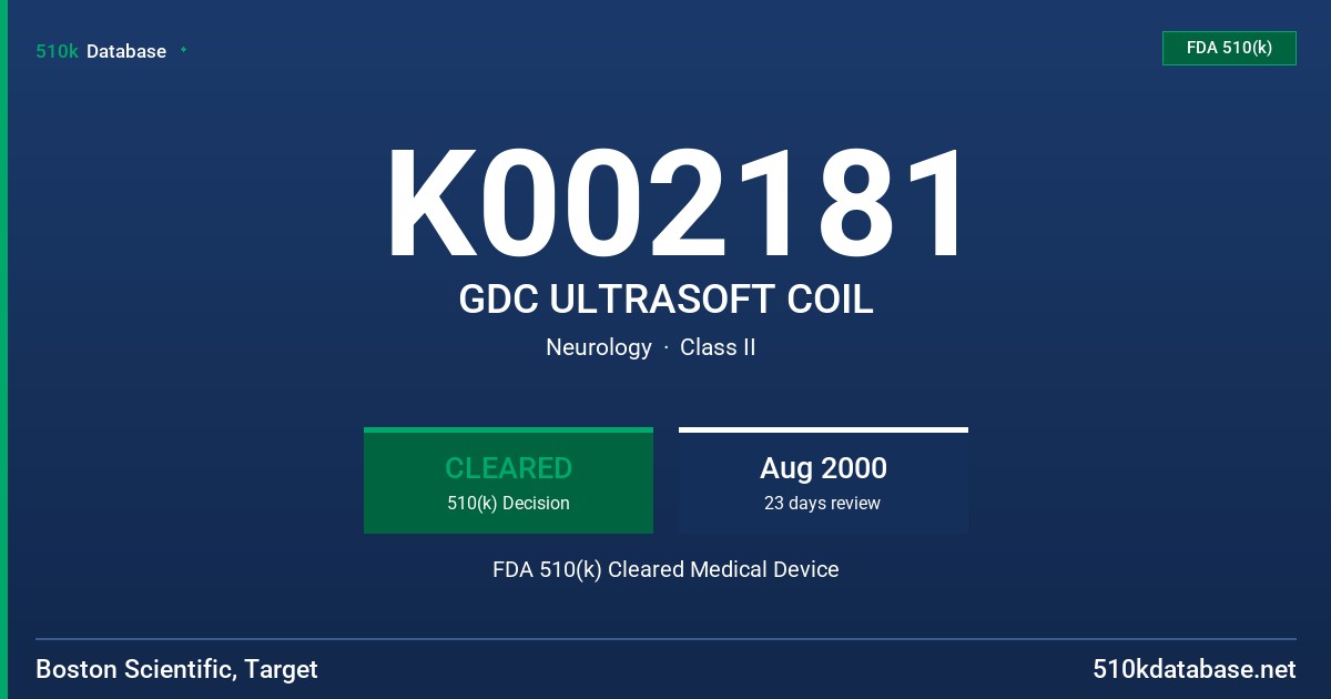 K002181 GDC ULTRASOFT COIL FDA 510(k) Cleared Medical Device