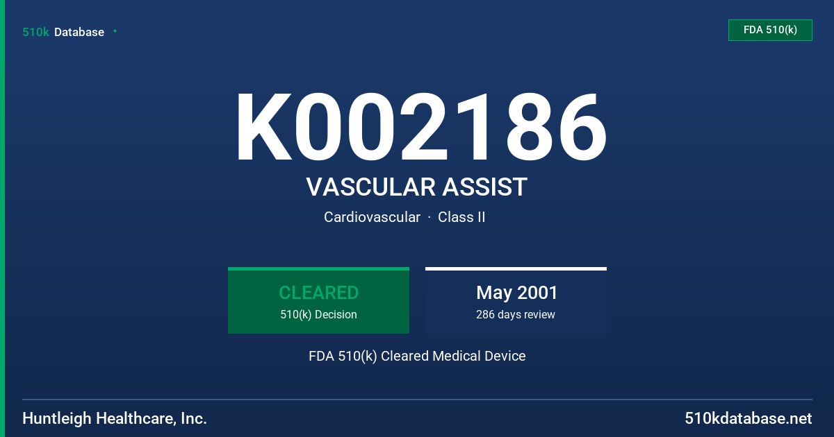 K002186 VASCULAR ASSIST FDA 510(k) Cleared Medical Device