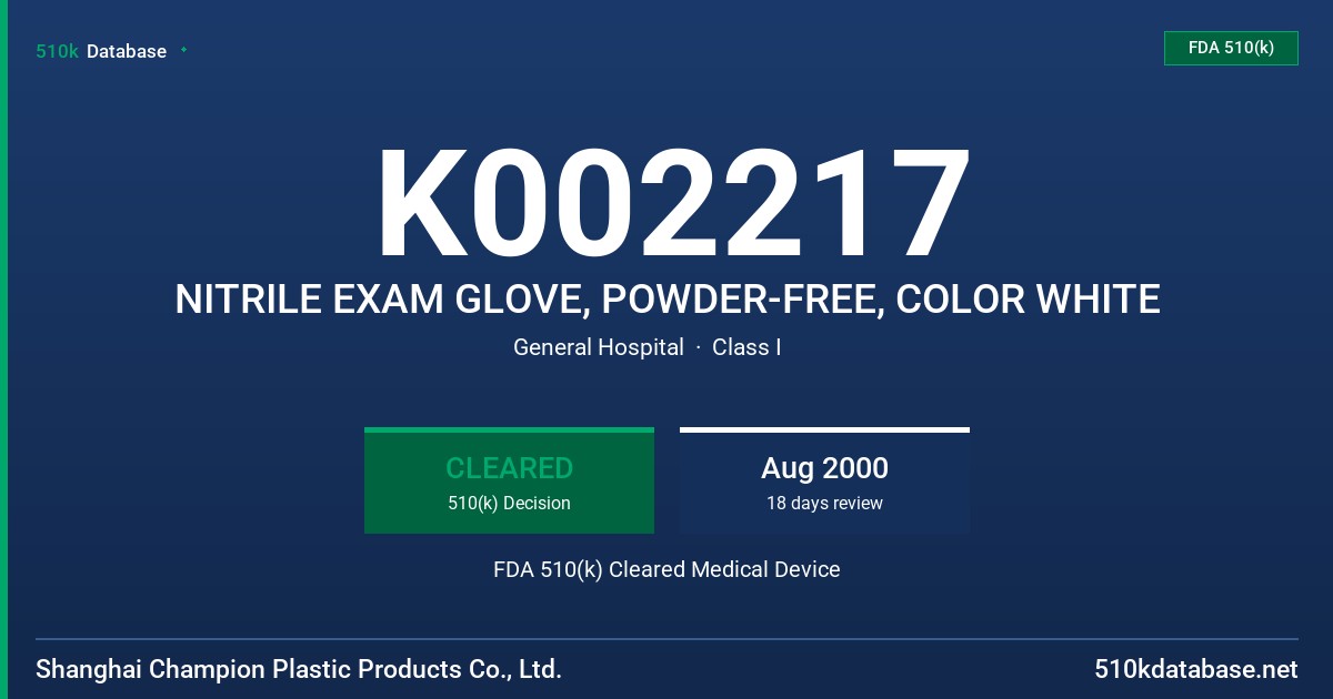 K002217 NITRILE EXAM GLOVE, POWDER-FREE, COLOR WHITE FDA 510(k) Cleared Medical Device