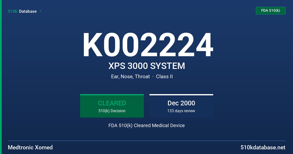 K002224 XPS 3000 SYSTEM FDA 510(k) Cleared Medical Device