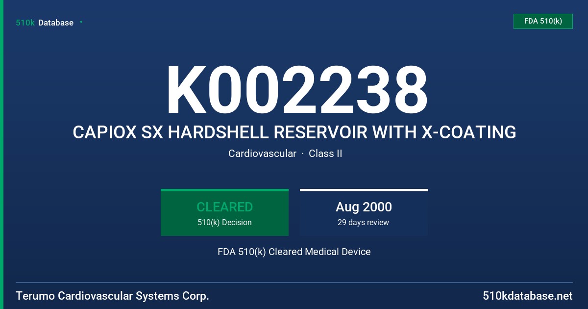 K002238 CAPIOX SX HARDSHELL RESERVOIR WITH X-COATING FDA 510(k) Cleared Medical Device
