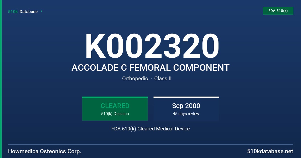 K002320 ACCOLADE C FEMORAL COMPONENT FDA 510(k) Cleared Medical Device