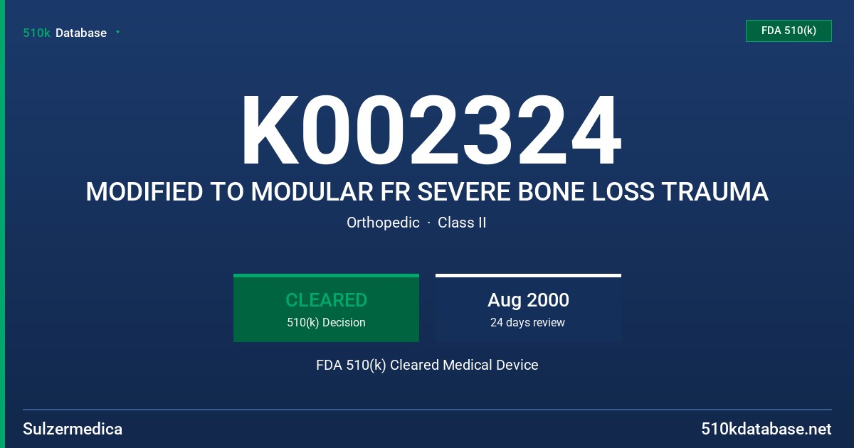 K002324 MODIFIED TO MODULAR FR SEVERE BONE LOSS TRAUMA FDA 510(k) Cleared Medical Device