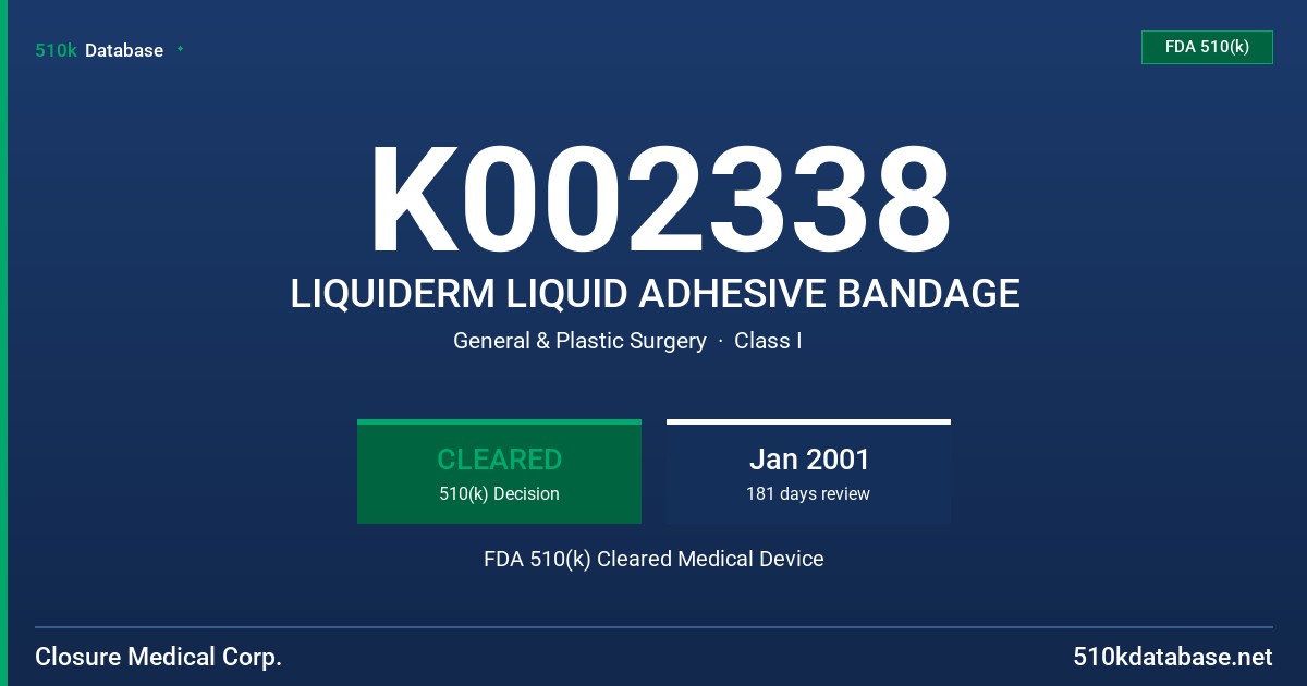 K002338 LIQUIDERM LIQUID ADHESIVE BANDAGE FDA 510(k) Cleared Medical Device