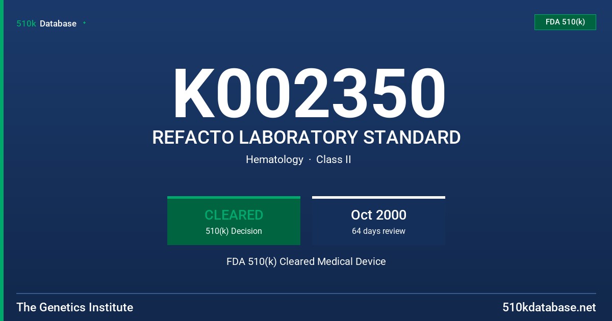 K002350 REFACTO LABORATORY STANDARD FDA 510(k) Cleared Medical Device