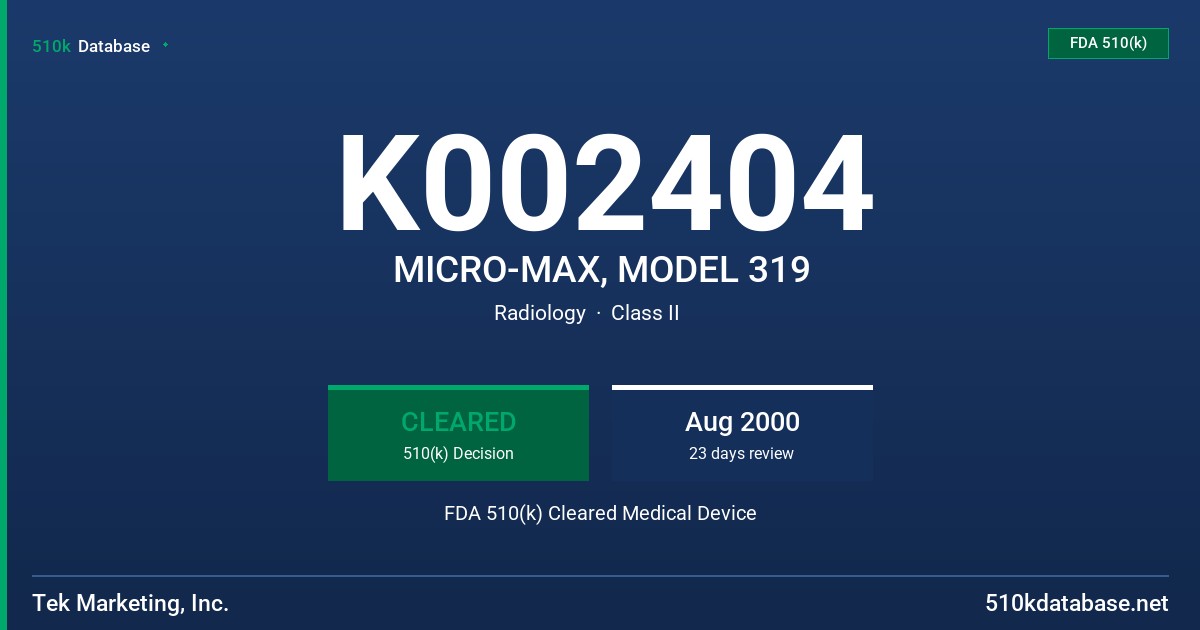 K002404 MICRO-MAX, MODEL 319 FDA 510(k) Cleared Medical Device