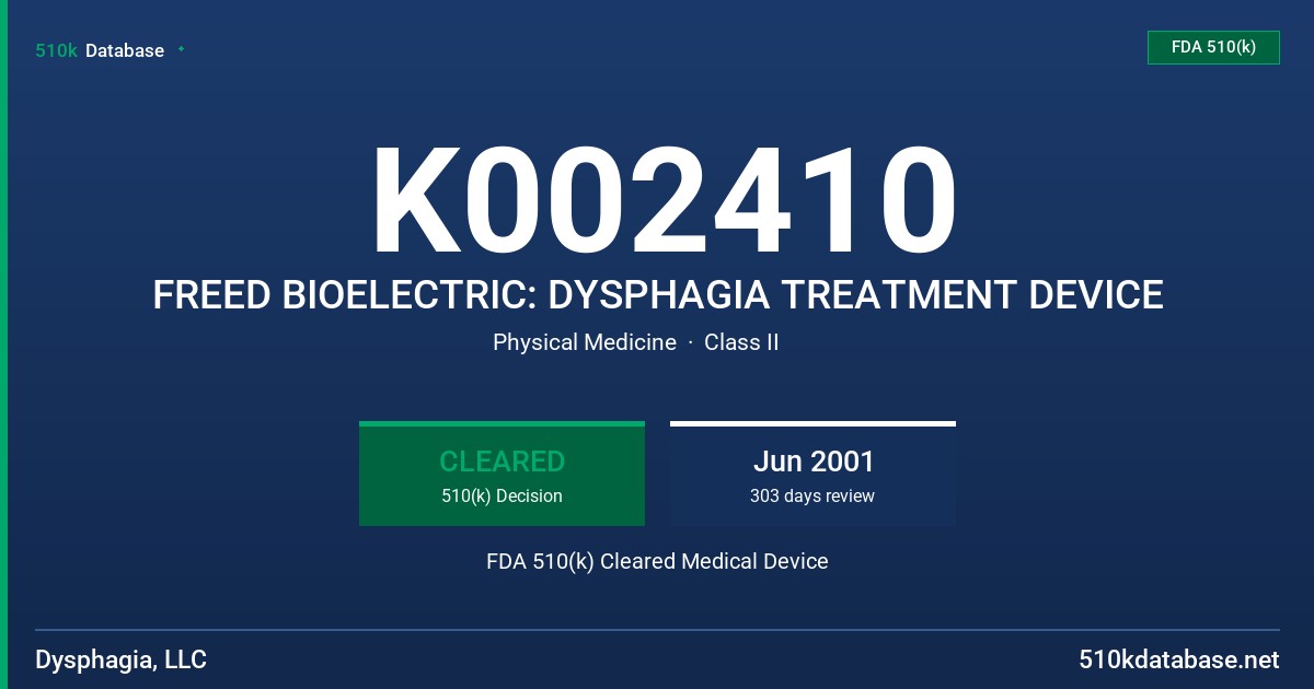 K002410 FREED BIOELECTRIC: DYSPHAGIA TREATMENT DEVICE FDA 510(k) Cleared Medical Device