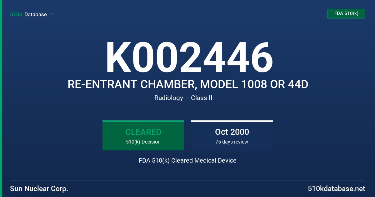 K002446 RE-ENTRANT CHAMBER, MODEL 1008 OR 44D FDA 510(k) Cleared Medical Device