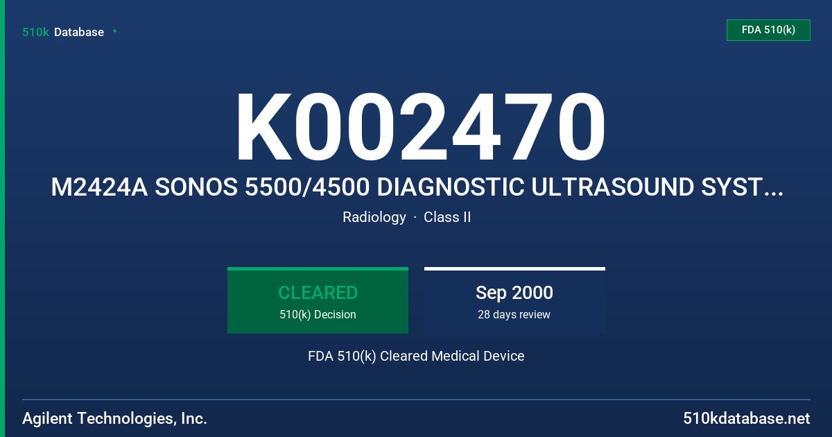 K002470 M2424A SONOS 5500/4500 DIAGNOSTIC ULTRASOUND SYSTEM, VERSION B.2. 21330A TRANSDUCER FDA 510(k) Cleared Medical Device