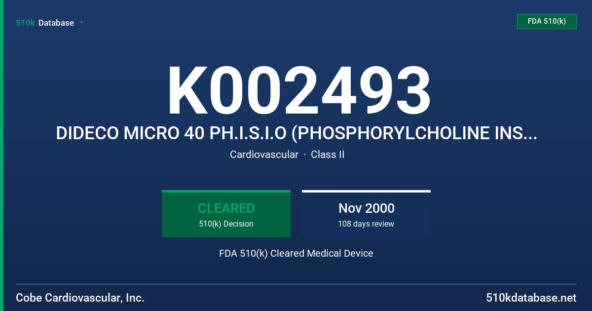 K002493 DIDECO MICRO 40 PH.I.S.I.O (PHOSPHORYLCHOLINE INSERT SURFACE IN OXGENATION) NEWBORN/INFANT ARTERIAL FILTER FDA 510(k) Cleared Medical Device